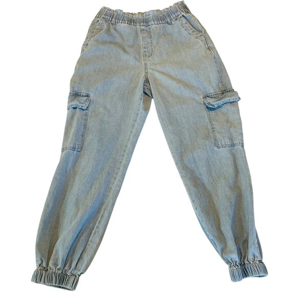 Tgla Womens Elastic Waist Pull Ons Light Blue Denim Cargo Joggers Small S - Picture 1 of 9